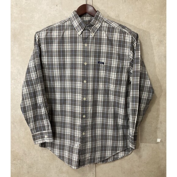 Vintage Chaps Ralph Lauren Men’s M Brown Plaid Button Up Shirt Long Sleeve - Picture 2 of 9